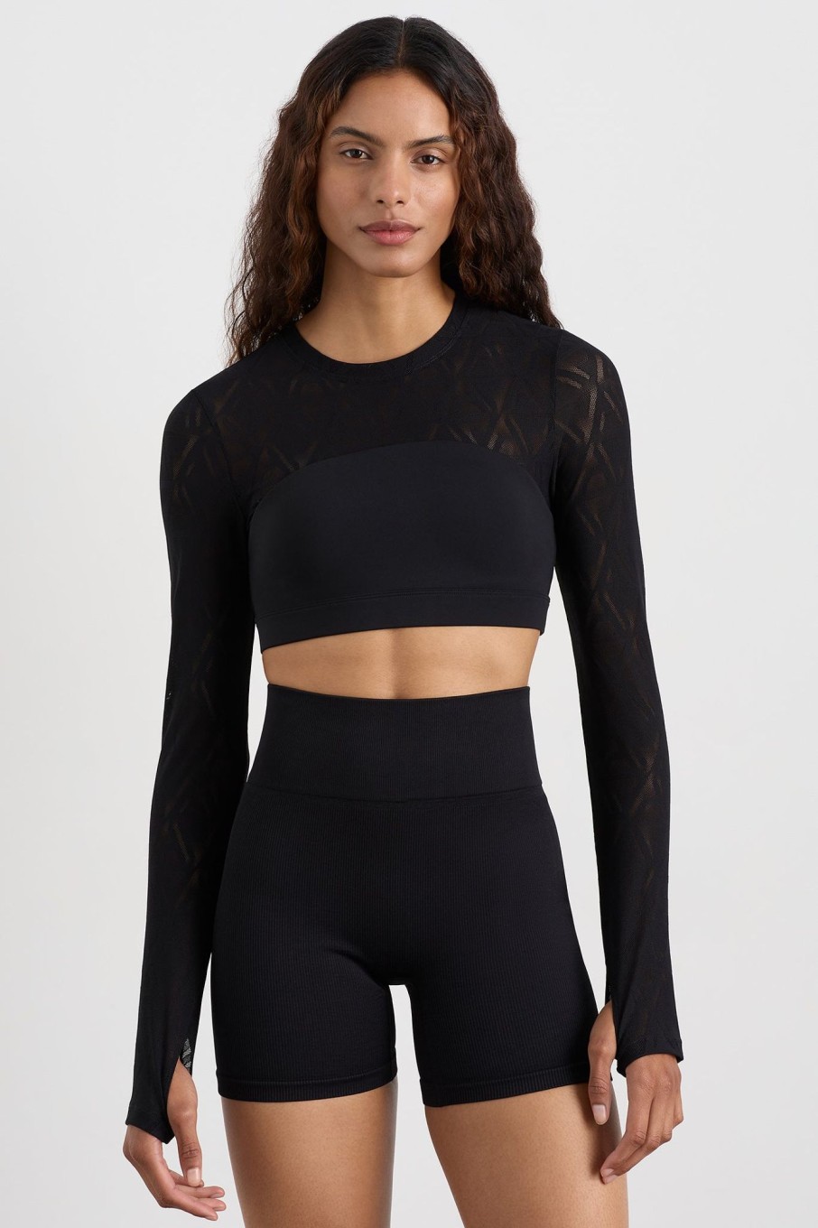 Tops Aje ATHLETICA | Long Sleeve Mesh Crop Top 356 Black