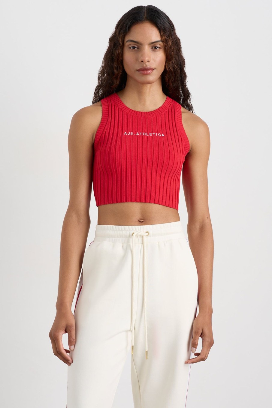 Tops Aje ATHLETICA | Cropped Knitted Logo Tank 135 Passionate Red