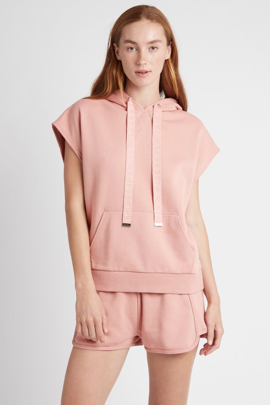 Outerwear Aje ATHLETICA | Logotape Short Sleeve Hoodie 403 Sunset Pink