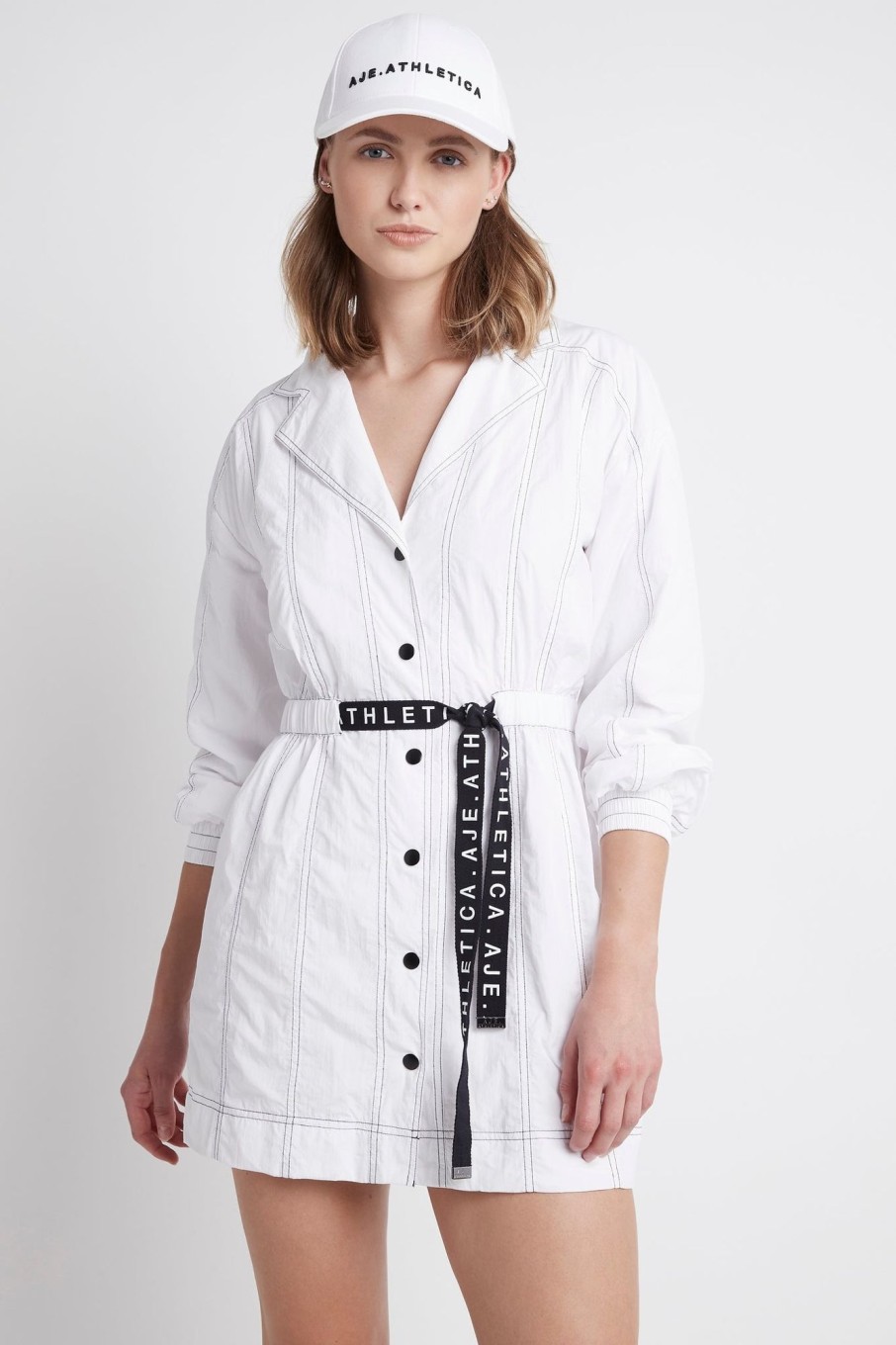 Outerwear Aje ATHLETICA | Oversized Belted Mini Dress 803 White/Black