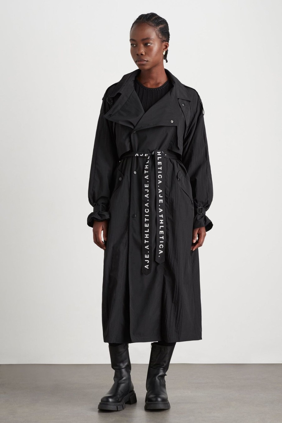 Outerwear Aje ATHLETICA | Longline Belted Trench 703 Black