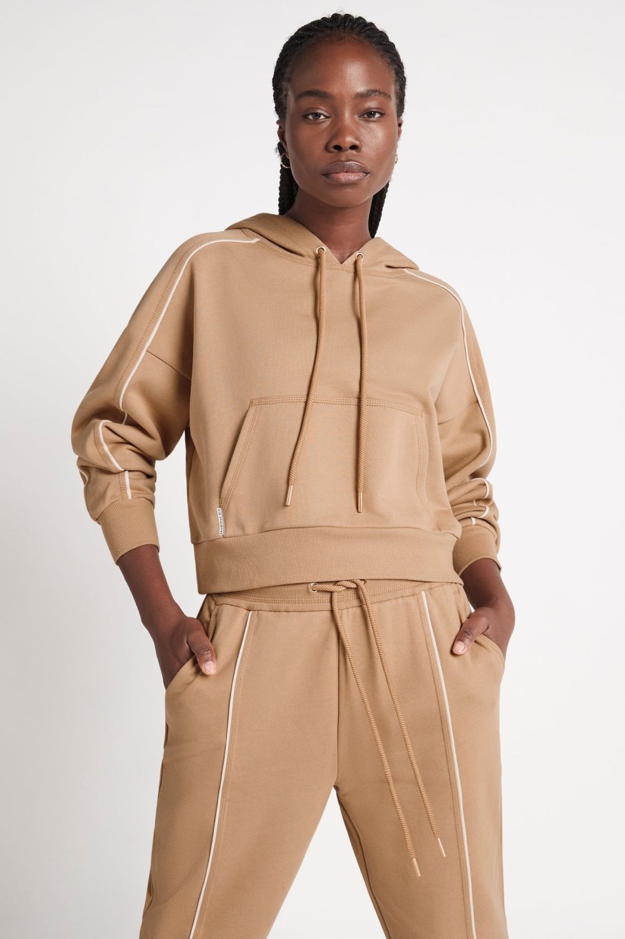 Outerwear Aje ATHLETICA | Cropped Essential Contrast Piping Hoodie 405 Beige/Light Ivory