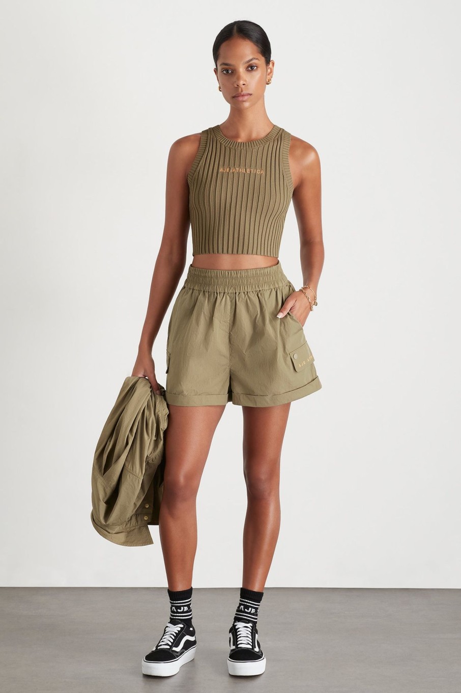 Bottoms Aje ATHLETICA | High Waisted Shorts 608 Soft Khaki