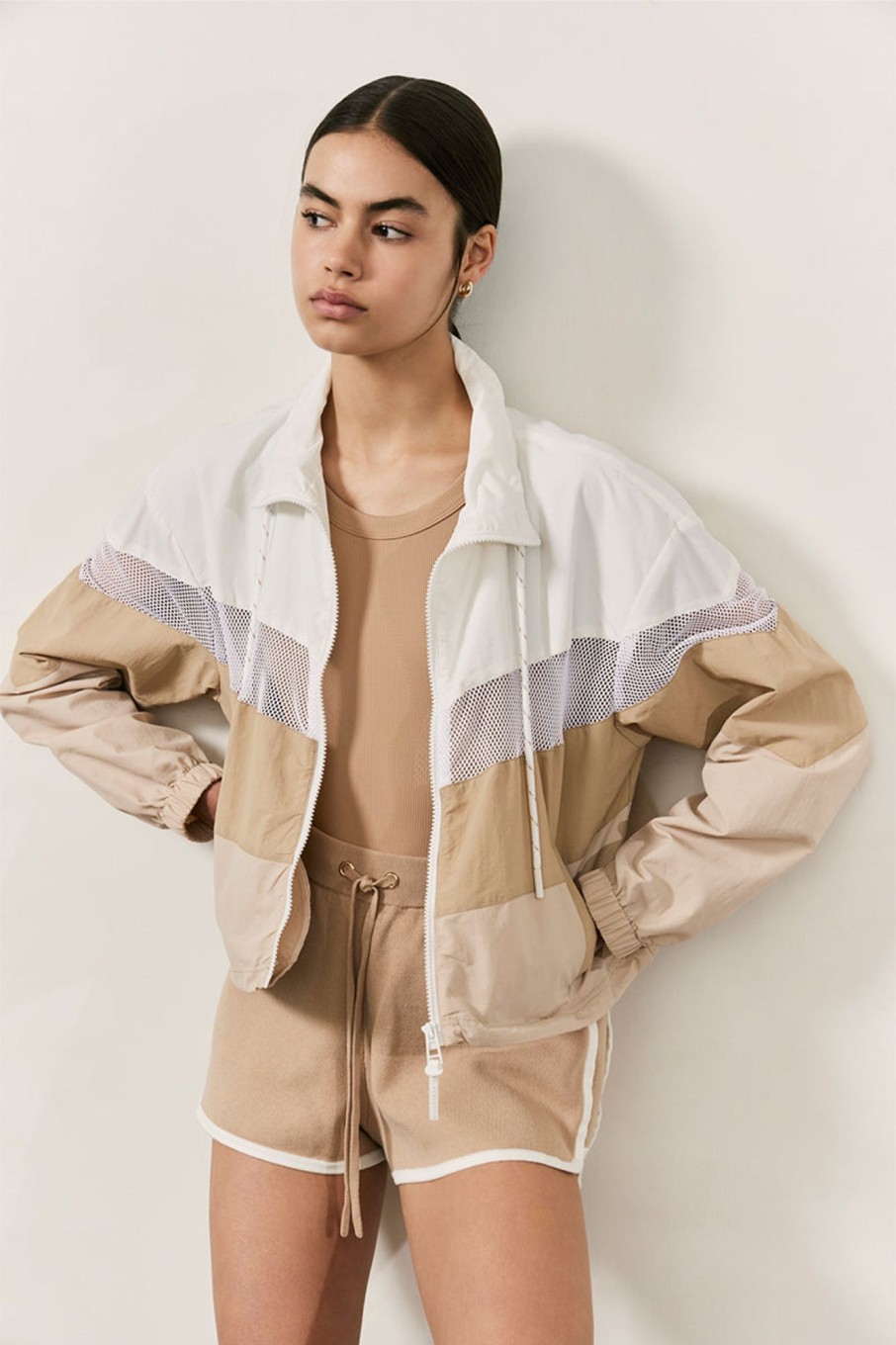 Outerwear Aje ATHLETICA | Colour Block Cropped Jacket 787 White/Natural Tan