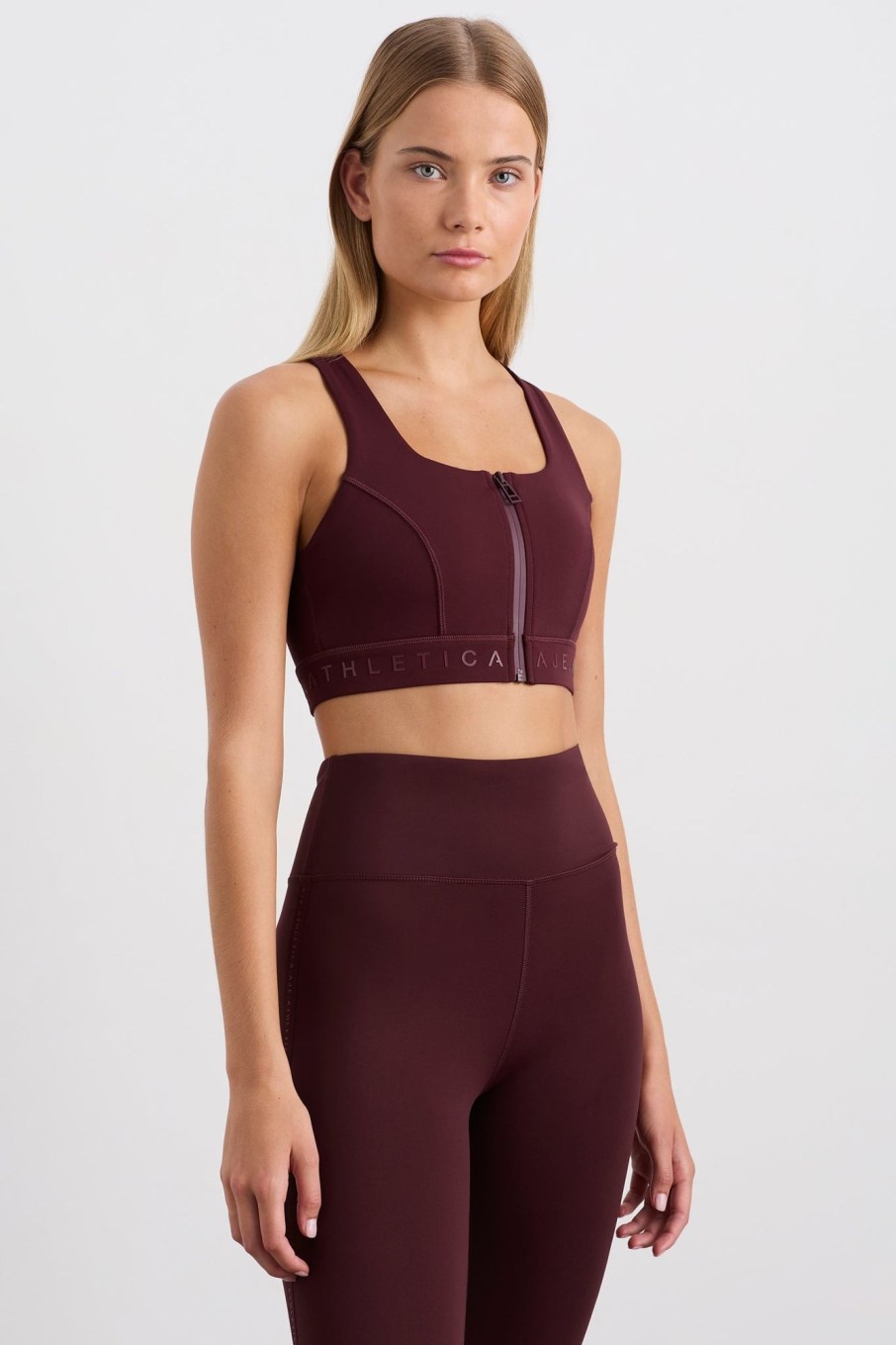 Tops Aje ATHLETICA | Zip Front Logotape Sports Bra 319 Burgundy