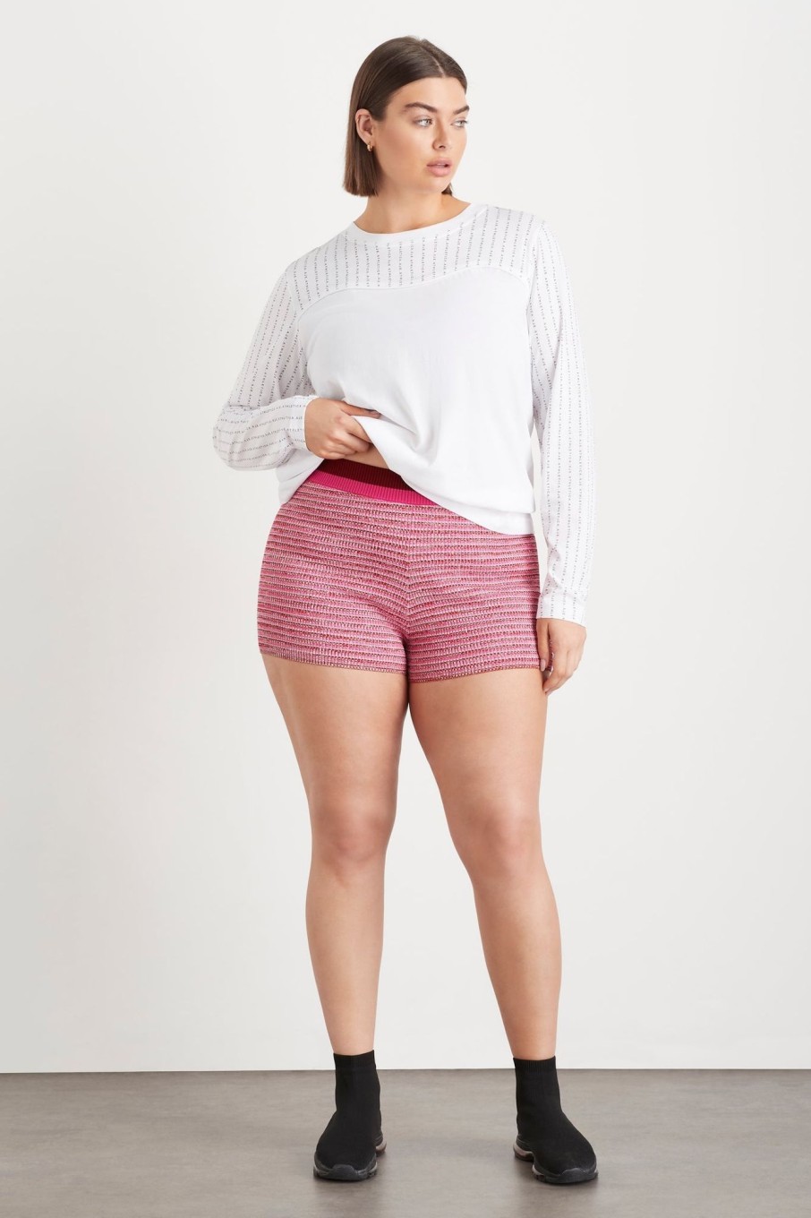 Bottoms Aje ATHLETICA | High Rise Striped Knit Bike Shorts 625 Berry/Multi