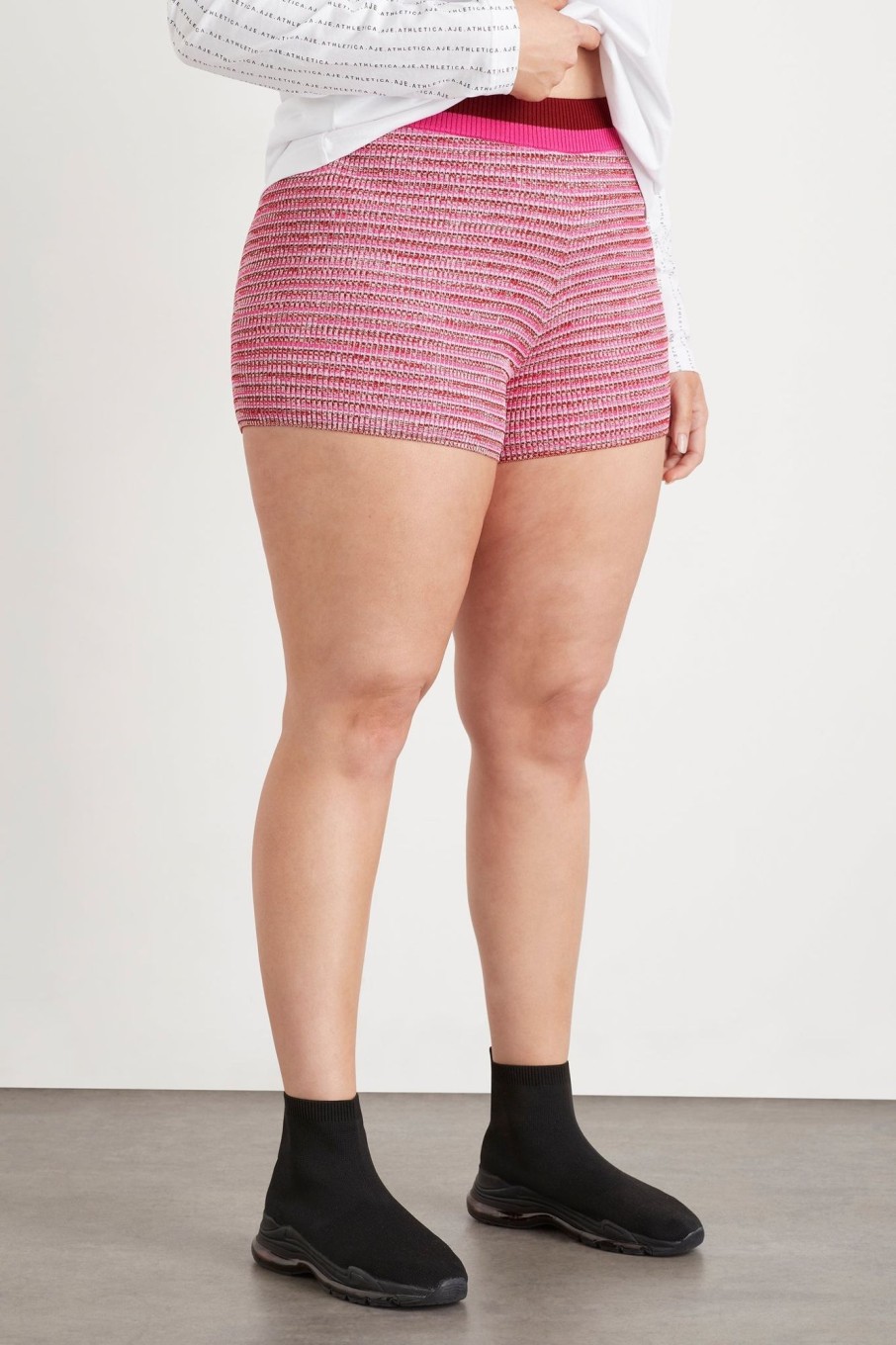 Bottoms Aje ATHLETICA | High Rise Striped Knit Bike Shorts 625 Berry/Multi