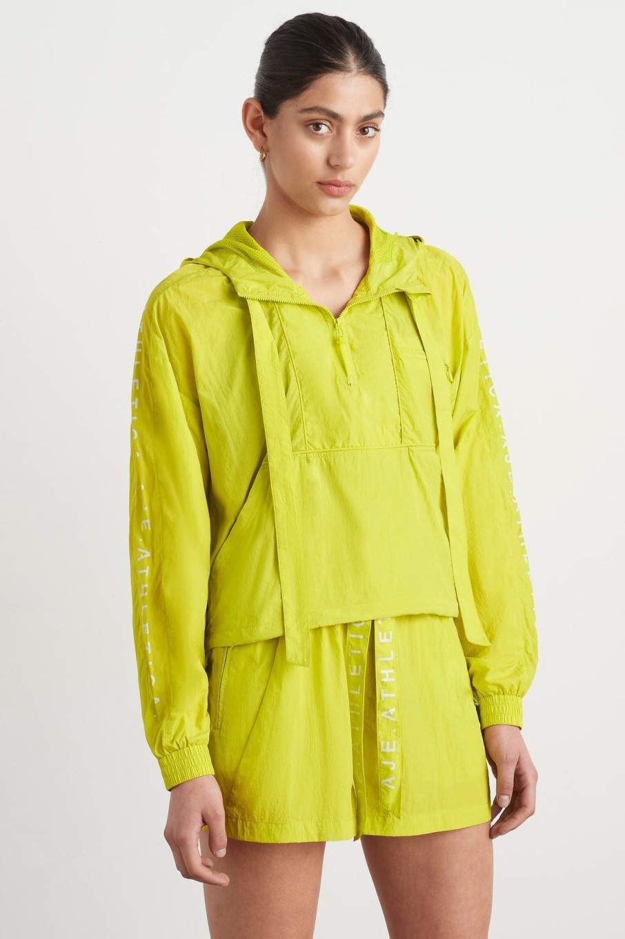 Outerwear Aje ATHLETICA | Cropped Windbreaker Jacket 702 Citrus Yellow/Wht