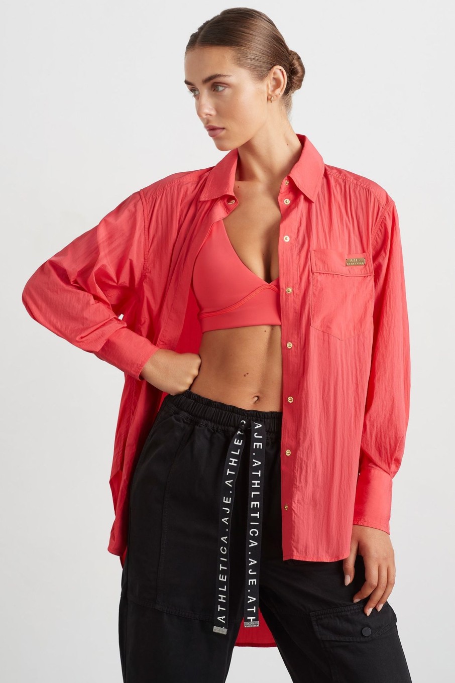 Tops Aje ATHLETICA | Side Split Windbreaker Shirt 406 Watermelon Pink