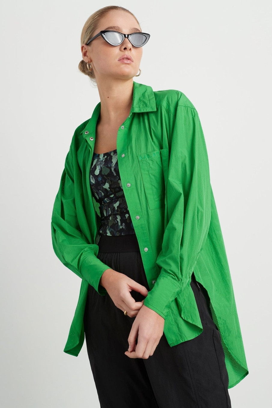 Tops Aje ATHLETICA | Perforated Long Shirt 406 Vivid Green/Gold