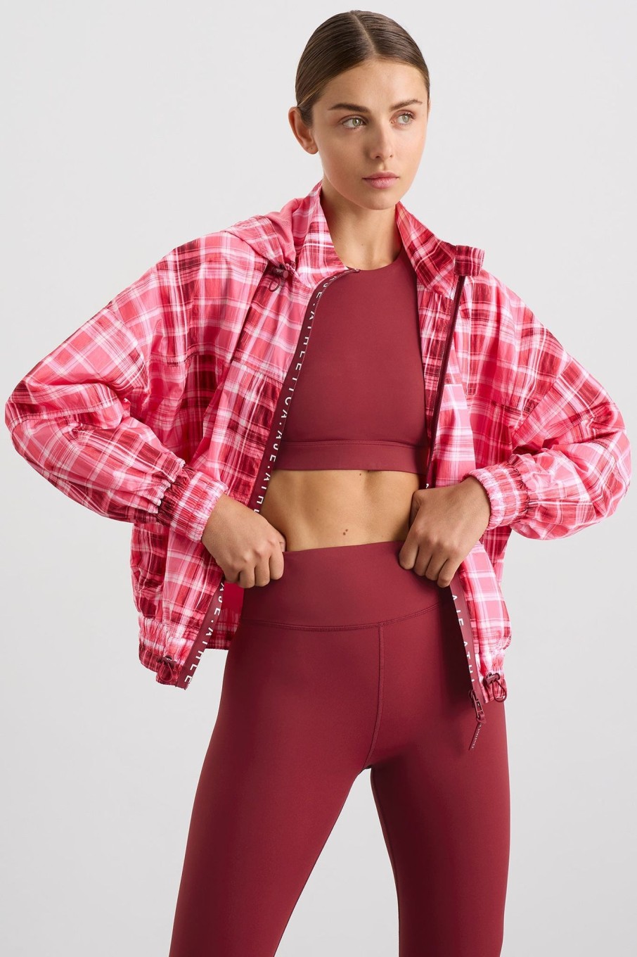 Outerwear Aje ATHLETICA | Long Line Spray Jacket Blurred Pink Check