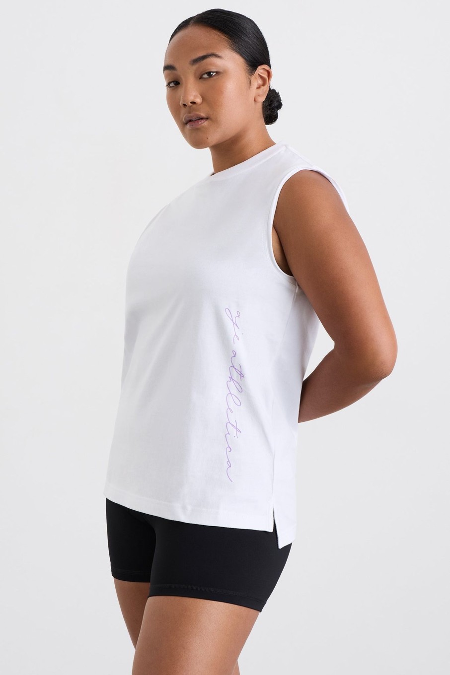 Tops Aje ATHLETICA | Cursive Logo Longline Tank 101 White Ultra Violet