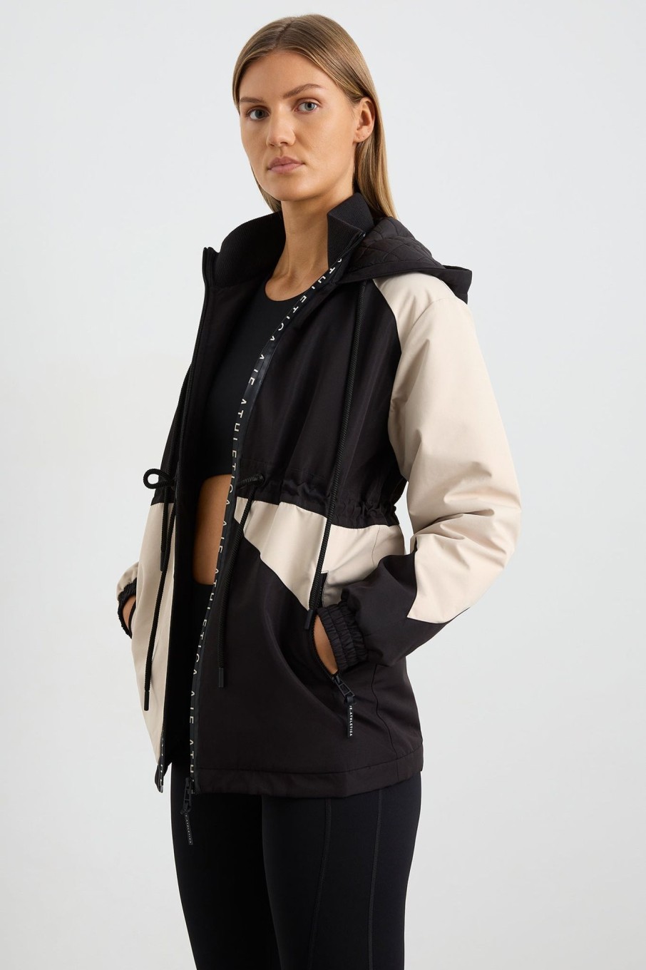 Outerwear Aje ATHLETICA | Colour Block Long Jacket 731 Black / Moonstone Grey