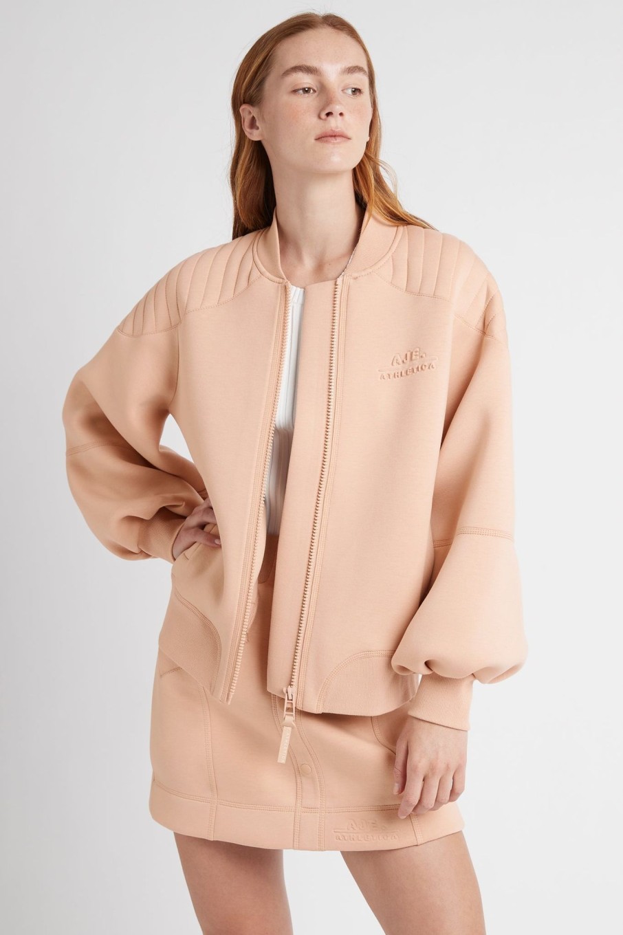 Outerwear Aje ATHLETICA | Classic Spacer Knit Bomber Jacket 704 Sand