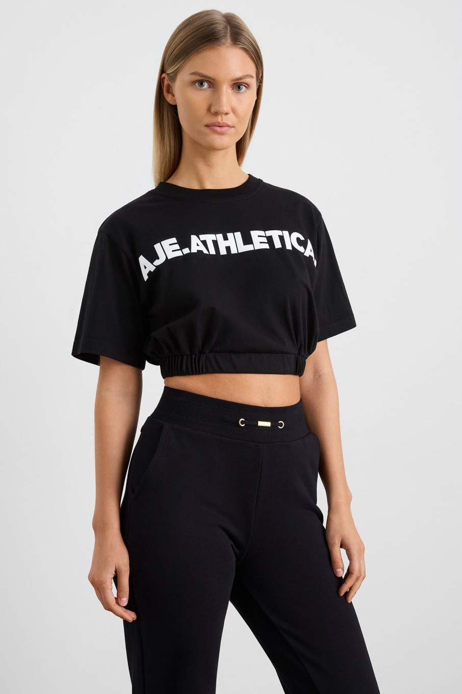 Tops Aje ATHLETICA | Elasticated Logo Crop Tee 105 Black