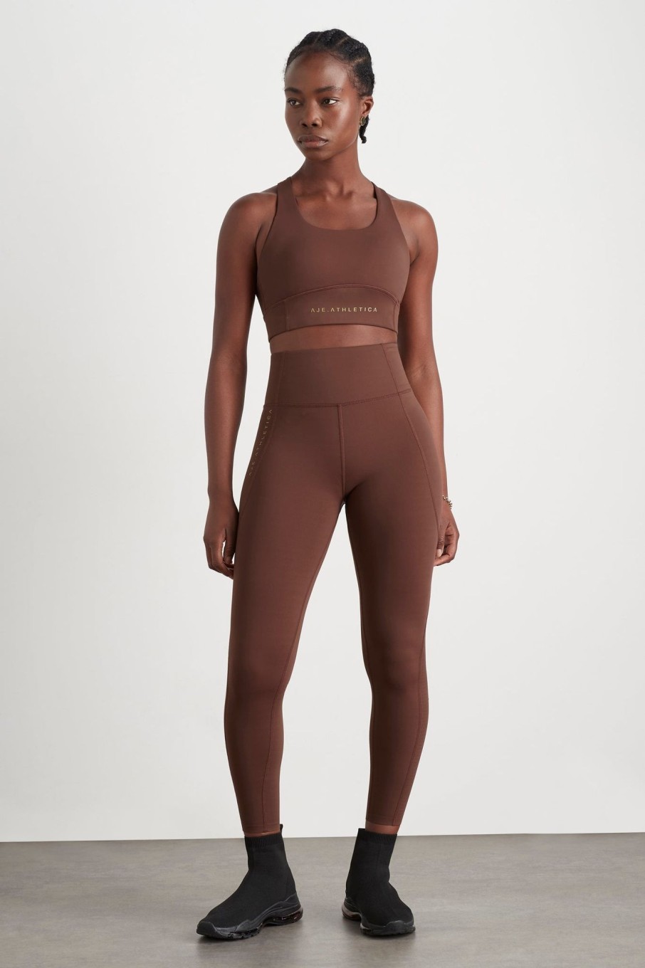 Bottoms Aje ATHLETICA | High Rise Perforated Hem Full Length Legging 227 Dark Chocolate