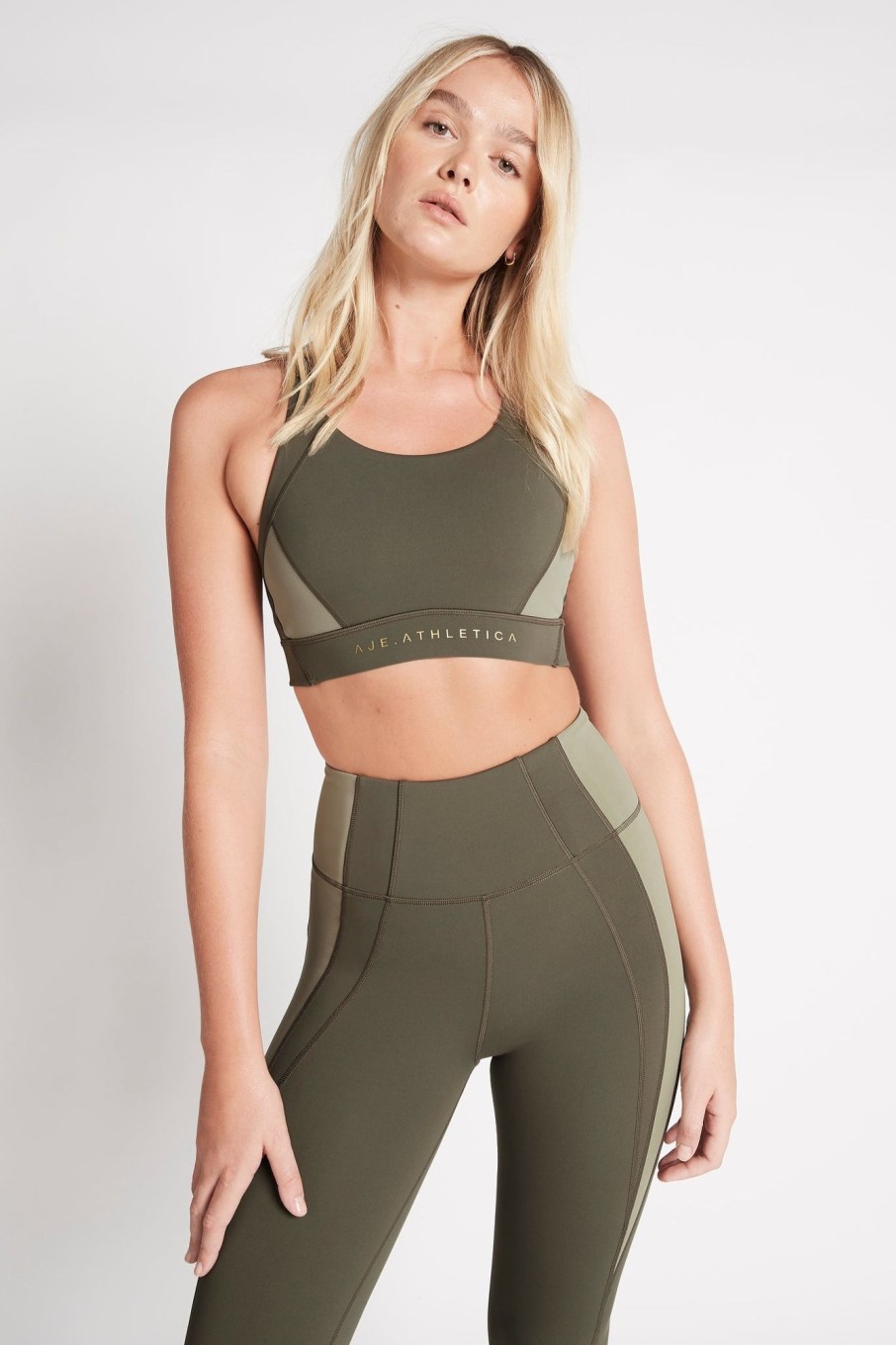 Tops Aje ATHLETICA | Contrast Adjustable Strap Sports Bra 321 Forest Green/Sage