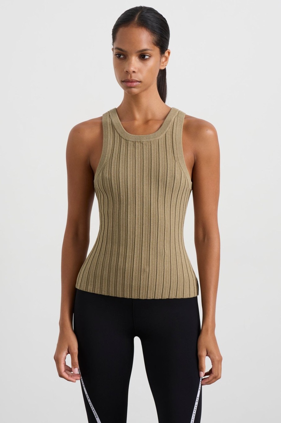 Tops Aje ATHLETICA | Hydra Racer Knit Ribbed Top Soft Khaki