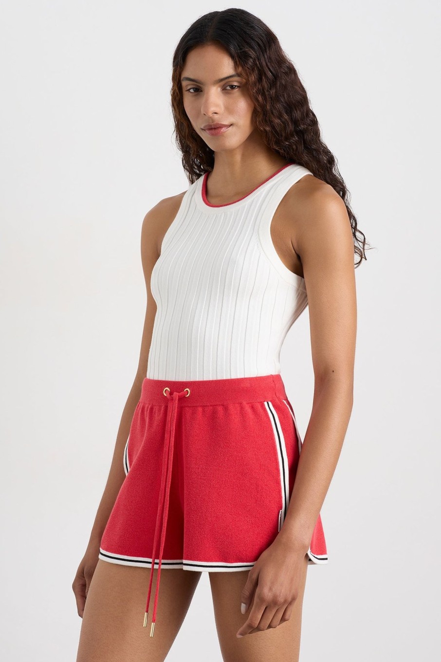 Tops Aje ATHLETICA | Racer Split Knit Top 107 White / Passionate Red