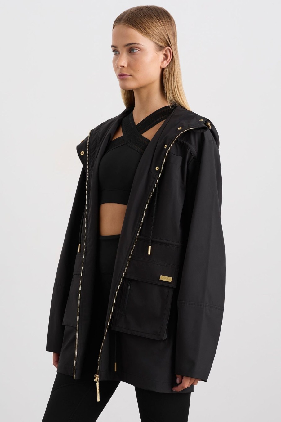 Outerwear Aje ATHLETICA | Ruched Longline Parka 767 Black