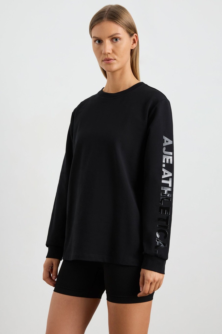 Outerwear Aje ATHLETICA | Light Weight Logo Crew Jumper 127 Black