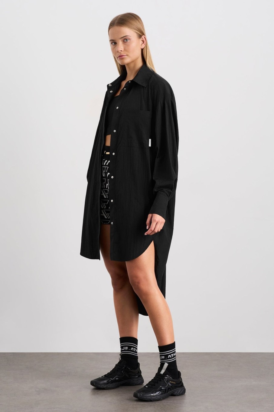 Tops Aje ATHLETICA | Longline Windbreaker Shirt 438 Black