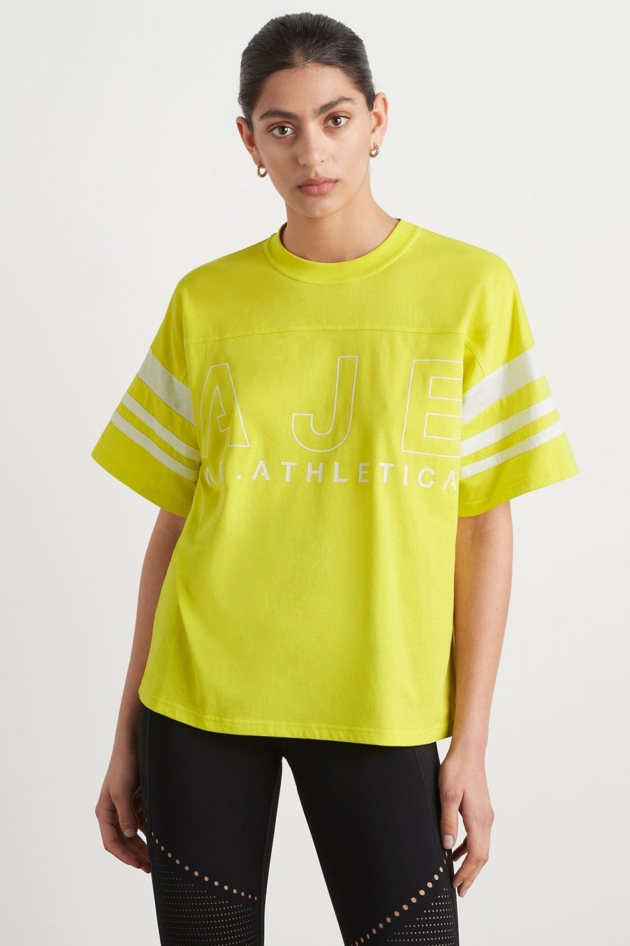 Tops Aje ATHLETICA | Logo Stripe T-Shirt 102 Citrus Yellow/Wht