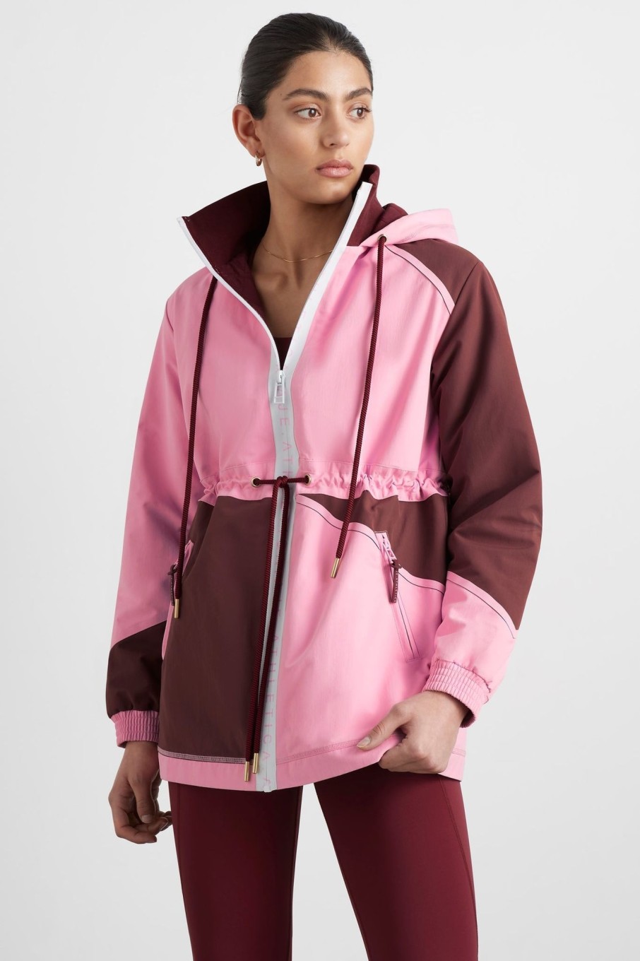 Outerwear Aje ATHLETICA | Colour Block Long Jacket 731 Burnt Burgundy/Bonbon Pink