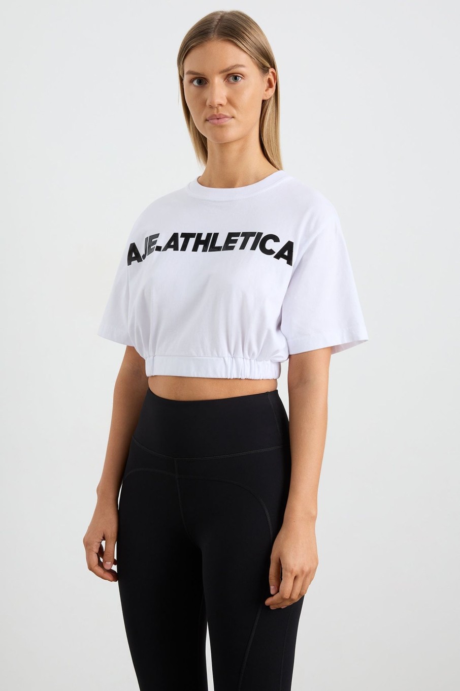 Tops Aje ATHLETICA | Elasticated Logo Crop Tee 105 White