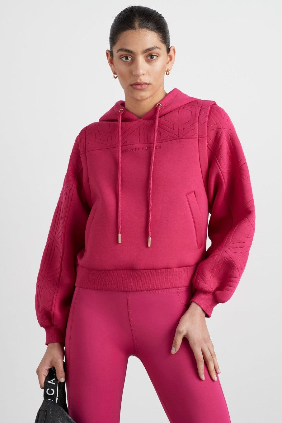 Outerwear Aje ATHLETICA | Quilted Logo Scuba Hoodie 418 Berry