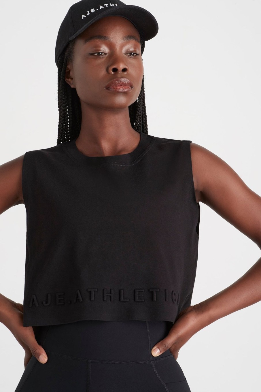 Tops Aje ATHLETICA | Cropped Embossed Signature Logo Tank 106 Black