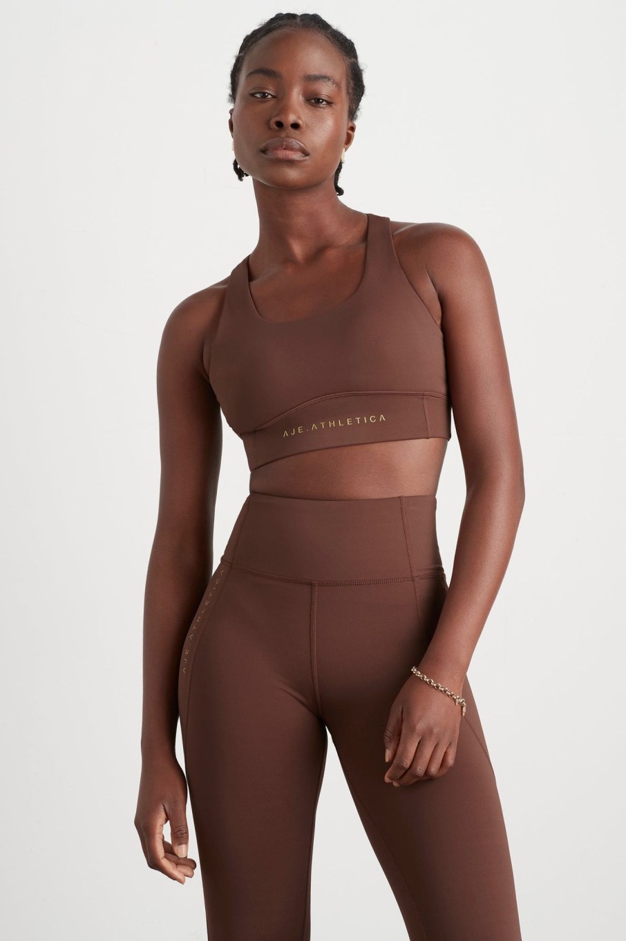 Tops Aje ATHLETICA | Mesh Racer Back Sports Bra 338 Dark Chocolate