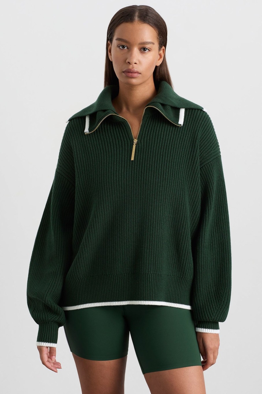 Outerwear Aje ATHLETICA | 1/4 Zip Ribbed Knit Jumper 431 Pine Green