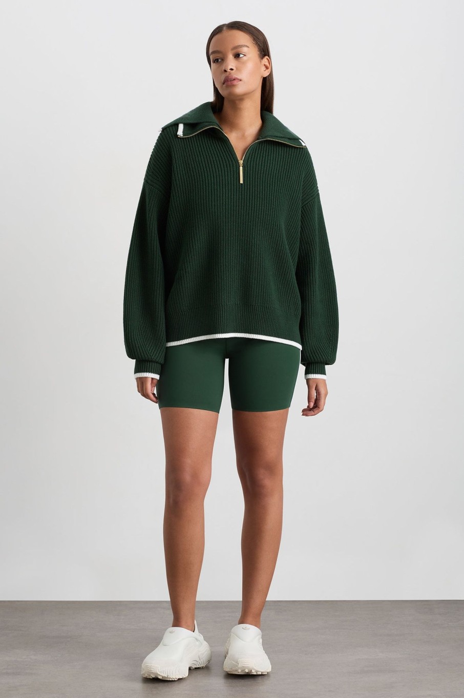 Outerwear Aje ATHLETICA | 1/4 Zip Ribbed Knit Jumper 431 Pine Green