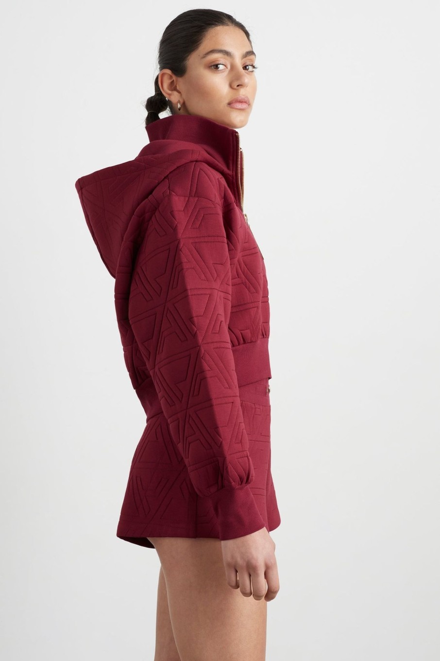 Outerwear Aje ATHLETICA | Quilted Scuba Hoodie 729 Burnt Burgundy