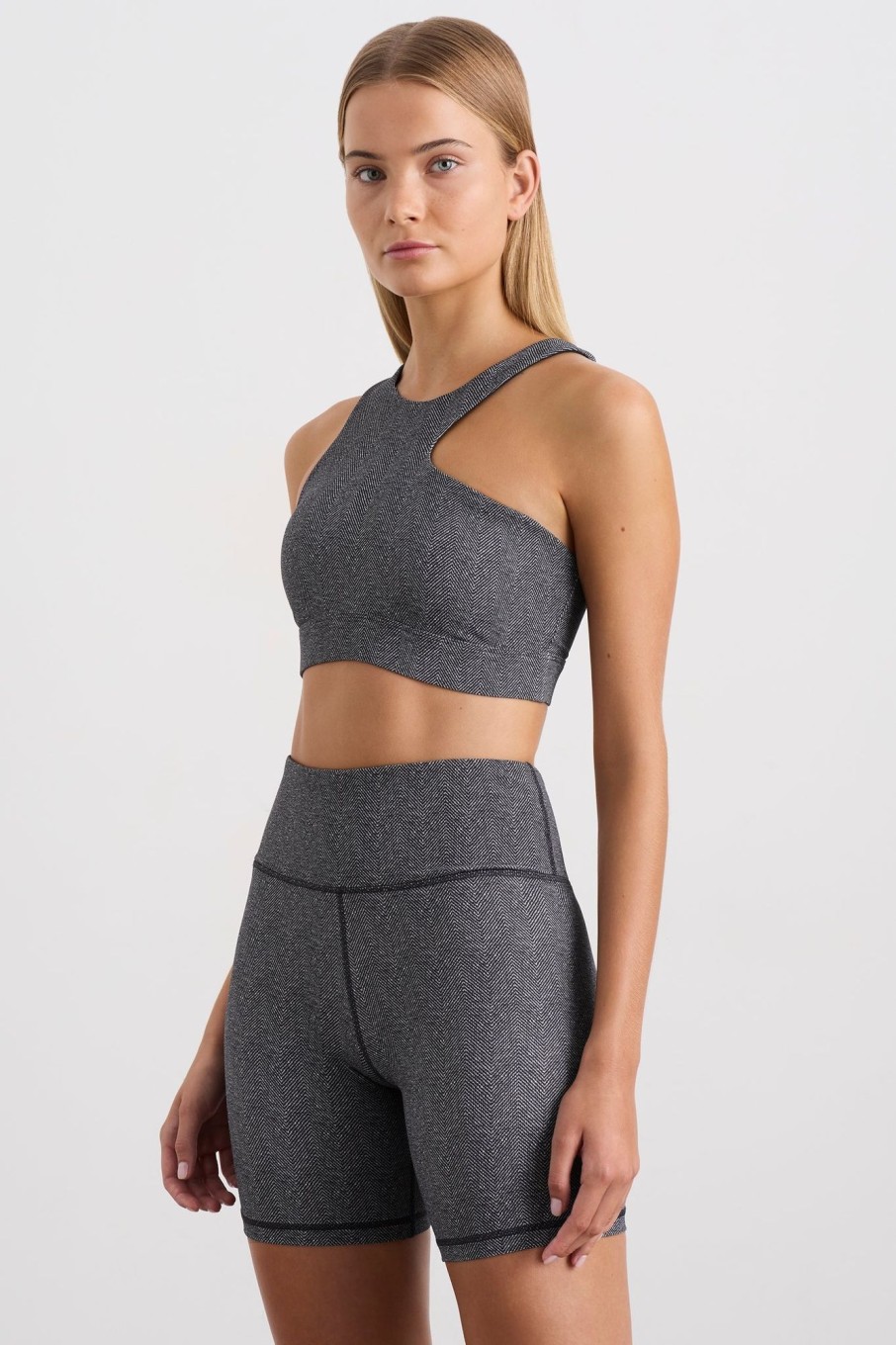 Tops Aje ATHLETICA | Asymmetric Racer Sports Bra 382 Herringbone Print