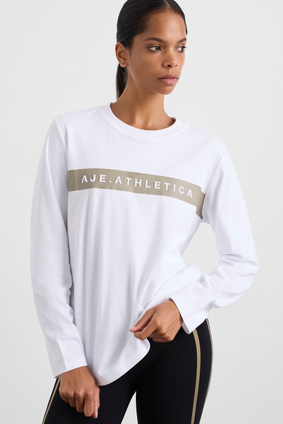 Tops Aje ATHLETICA | Embossed Logo Long Sleeve T-Shirt 127 White Soft Khaki