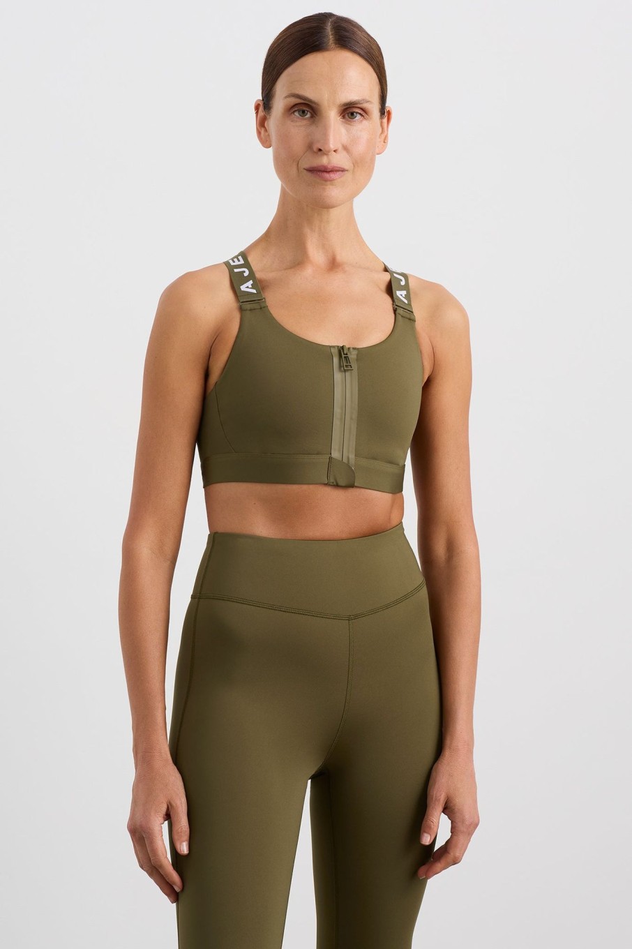 Tops Aje ATHLETICA | Zip Front Sports Bra 304 Deep Khaki