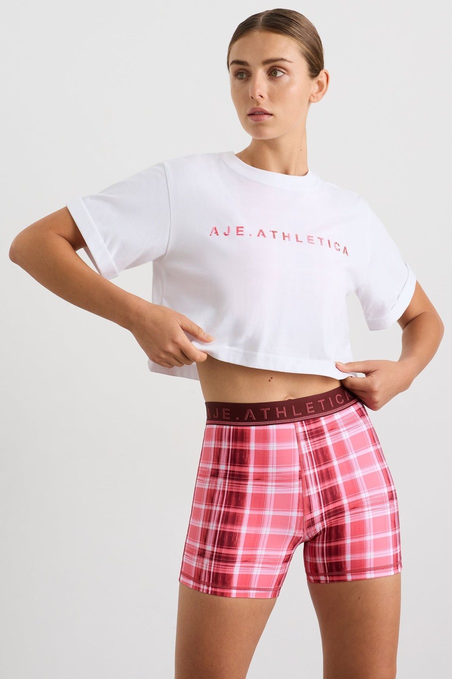 Tops Aje ATHLETICA | Cropped Tee 105 White Blurred Pink Check