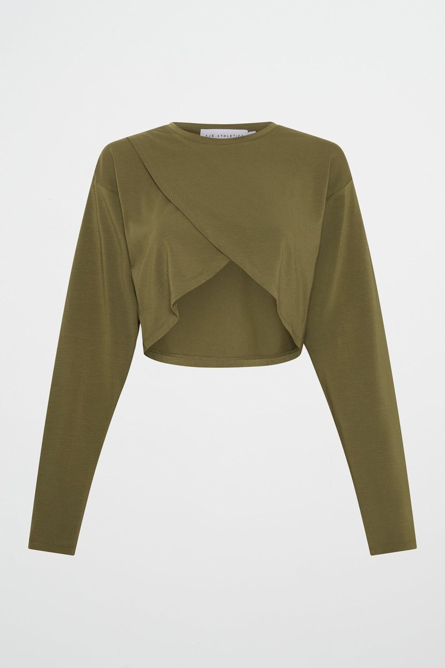 Tops Aje ATHLETICA | Cropped Crossover Long Sleeve Top 440 Deep Khaki