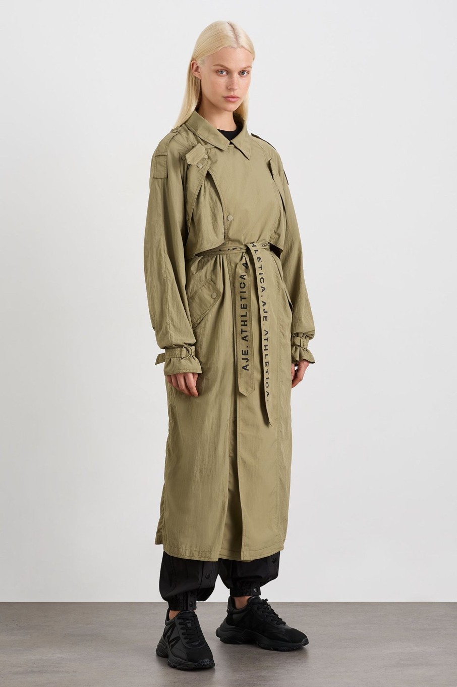 Outerwear Aje ATHLETICA | Longline Belted Trench 703 Soft Khaki/Black