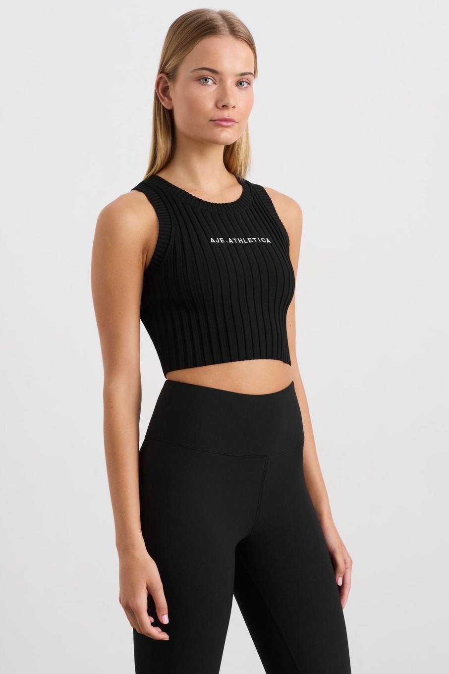 Tops Aje ATHLETICA | Cropped Knitted Logo Tank 135 Black