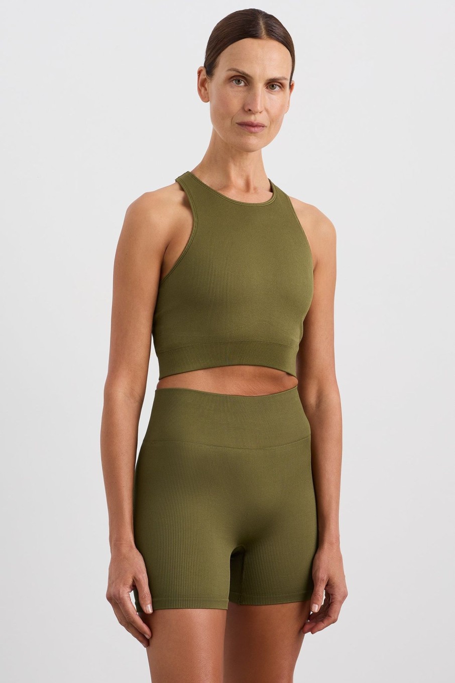 Tops Aje ATHLETICA | Seamless Crop Tank 148 Deep Khaki