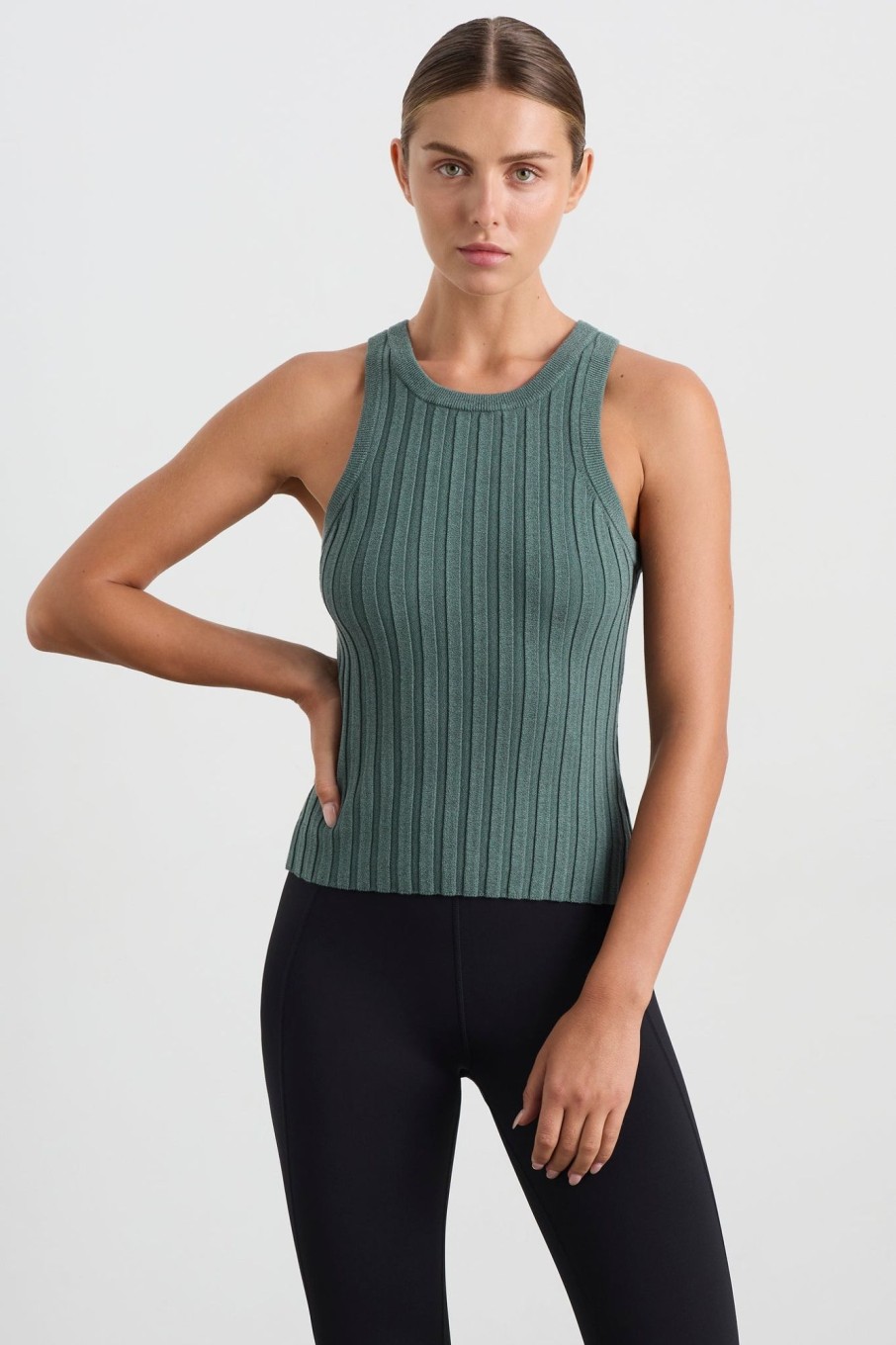 Tops Aje ATHLETICA | Hydra Racer Knit Ribbed Top Moss Green