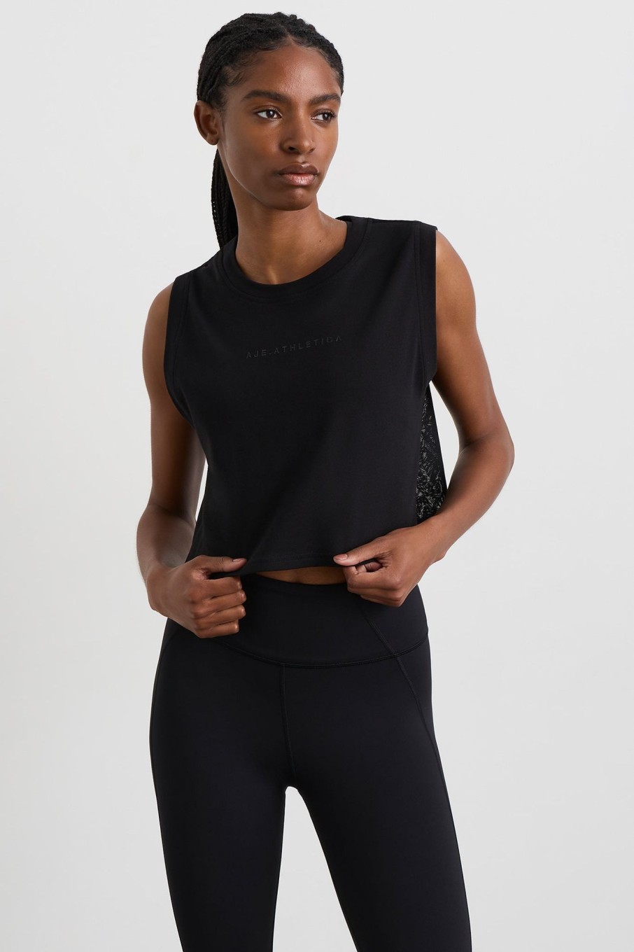 Tops Aje ATHLETICA | Cropped Logo Mesh Boxy Tank 146 Black