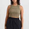 Tops Aje ATHLETICA | Cropped Knitted Logo Tank 135 Soft Khaki/Black