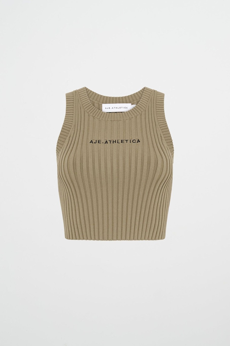 Tops Aje ATHLETICA | Cropped Knitted Logo Tank 135 Soft Khaki/Black