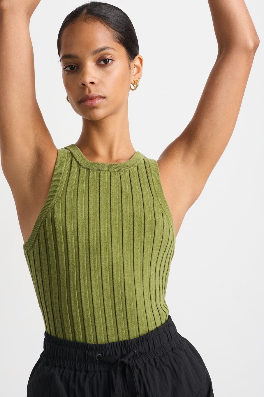 Tops Aje ATHLETICA | Hydra Racer Knit Ribbed Top Evergreen