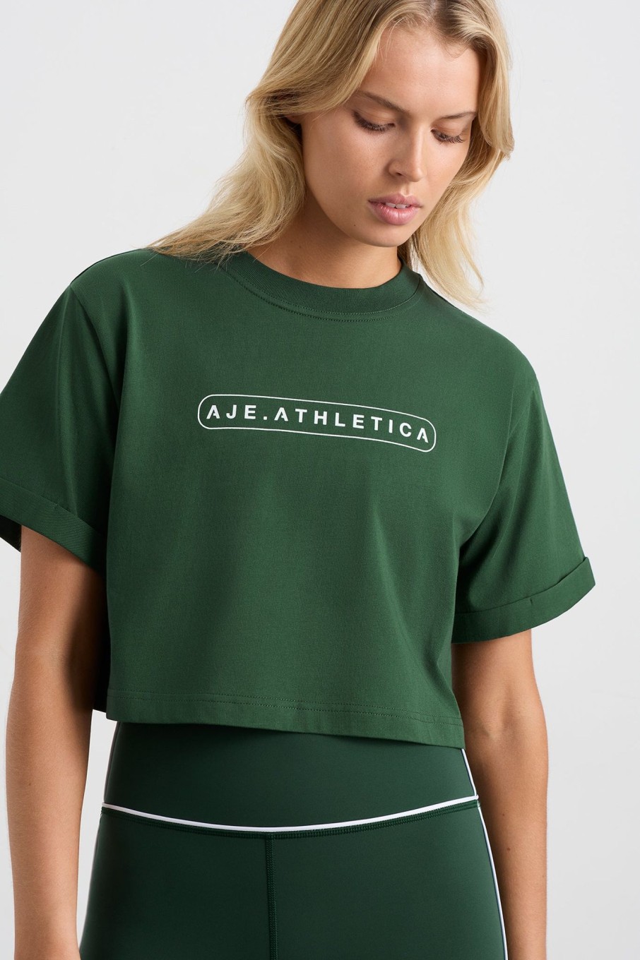 Tops Aje ATHLETICA | Cropped Logo Tee 105 Pine Green