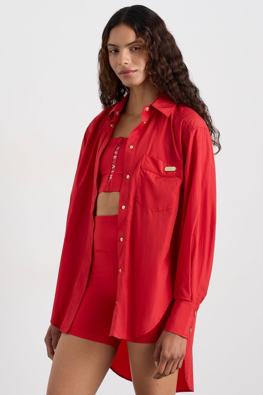 Tops Aje ATHLETICA | Side Split Windbreaker Shirt 406 Passionate Red